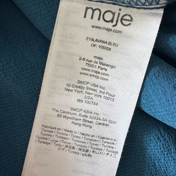 MAJE Lavana Self-Tie Crepe Blouse in Peacock Blue | Long Billow Sleeve Top Large - Picture 8 of 12